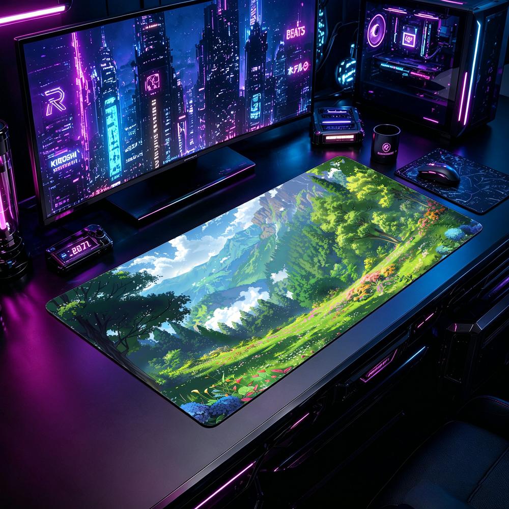 Desk Setup Laptop And Pc - Nature MMountains and forestsed Mouse Pad