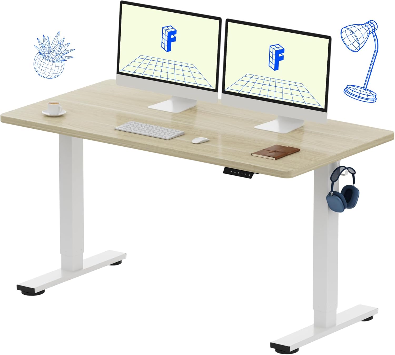 Desk Setup One Monitor - Electric Height Adjustable Standing Desk, 55x28