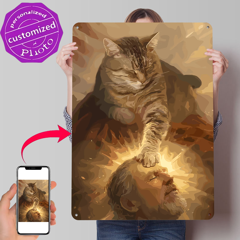 Desk Setup Poster - Cat Blessing a Man Tinplate Poster