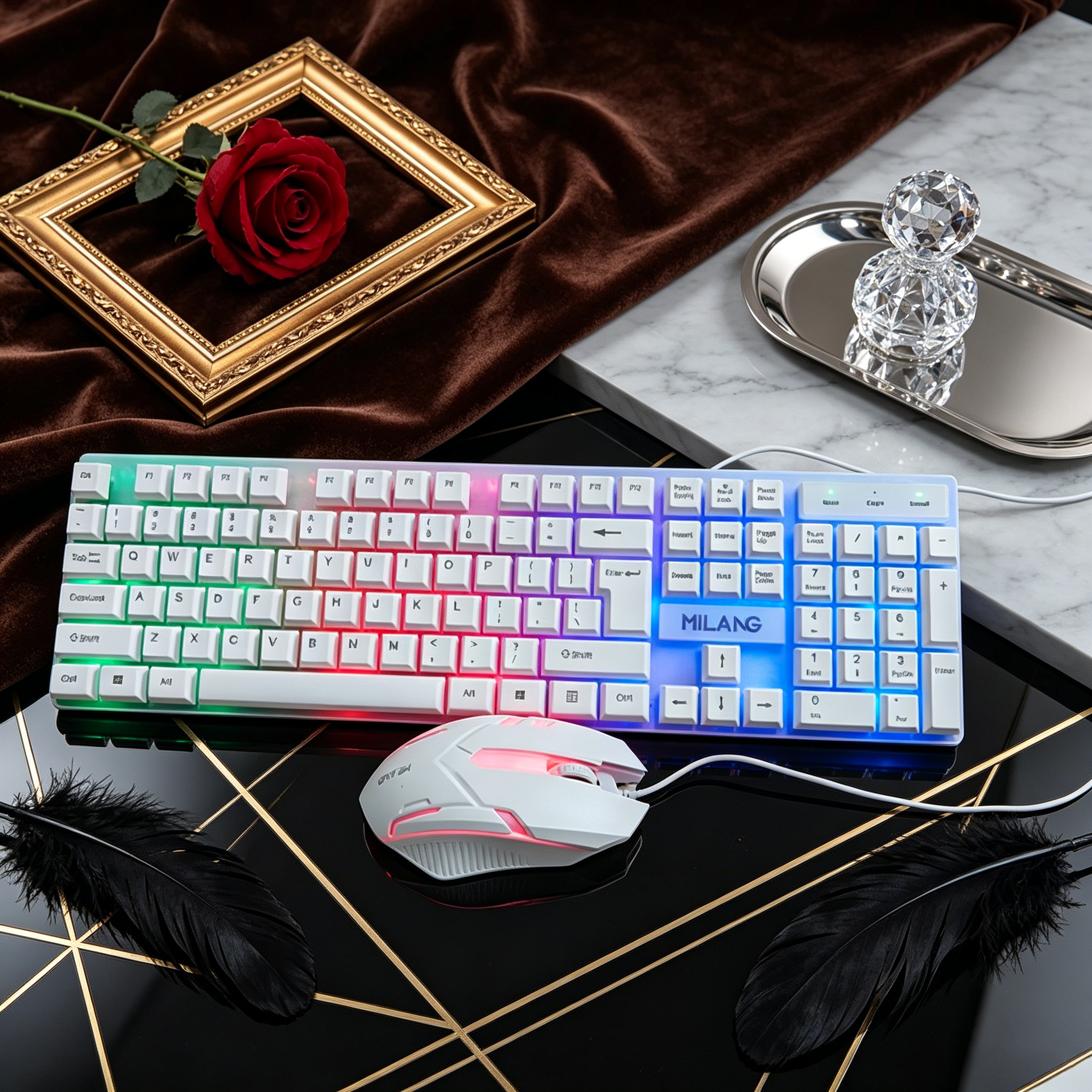 Wired RGB Backlit Keyboard Mou - Desk Setup With Laptop recension och pris