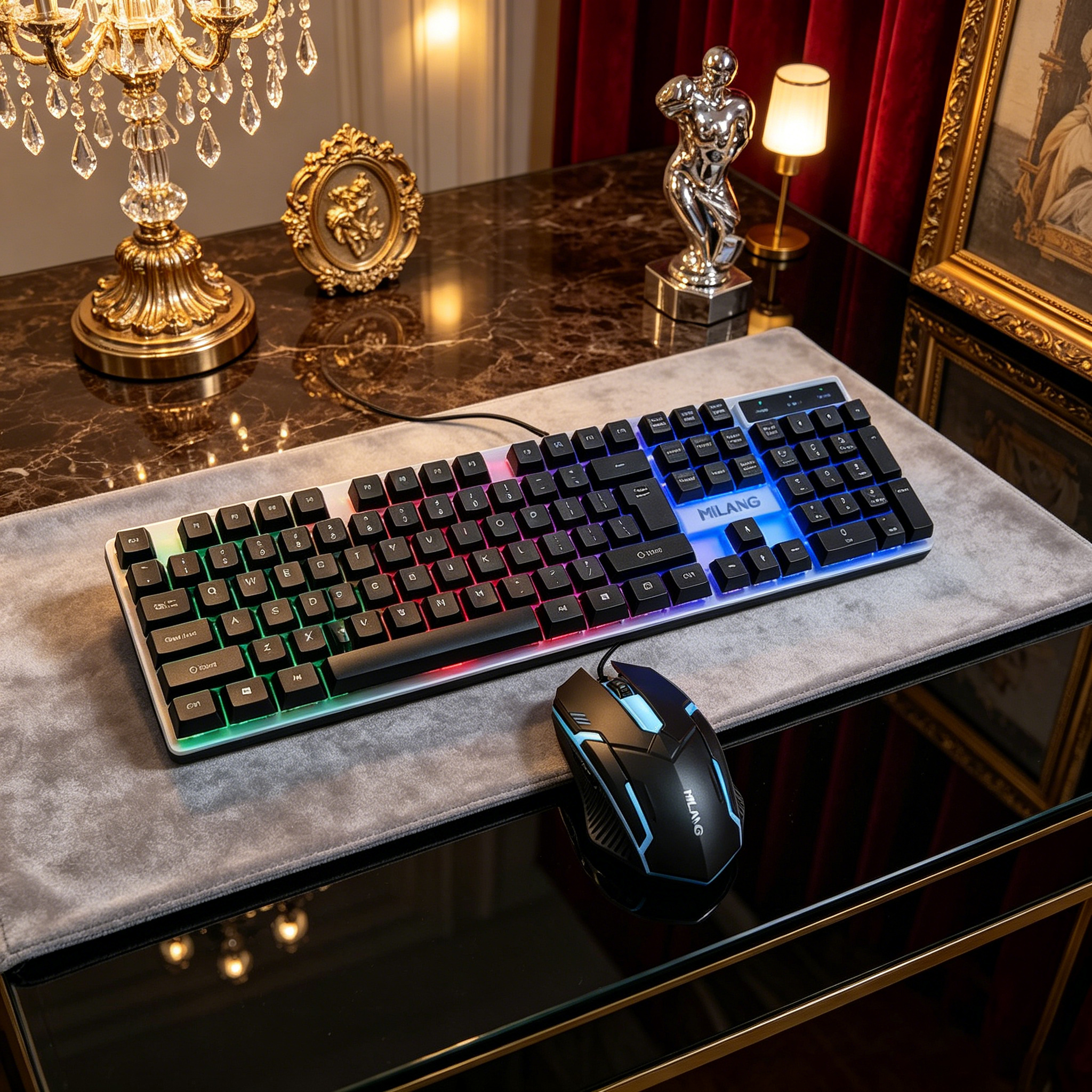 Wired RGB Backlit Keyboard Mou - Desk Setup With Laptop recension och pris