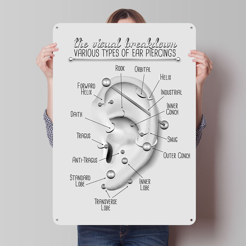 Ear Piercing Chart Metal Poste - Desk Setup Poster recension och pris