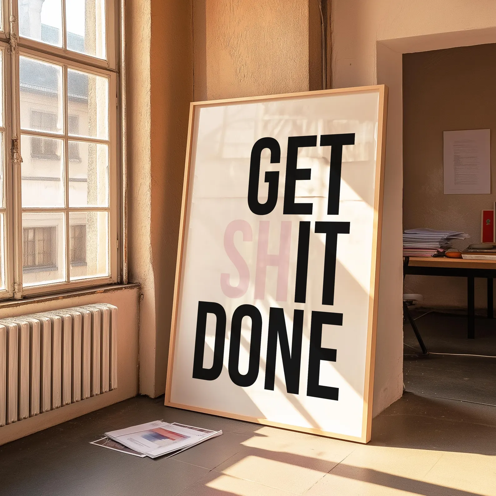 Get Shit Done, Office Art, Mot - Desk Setup Poster recension och pris