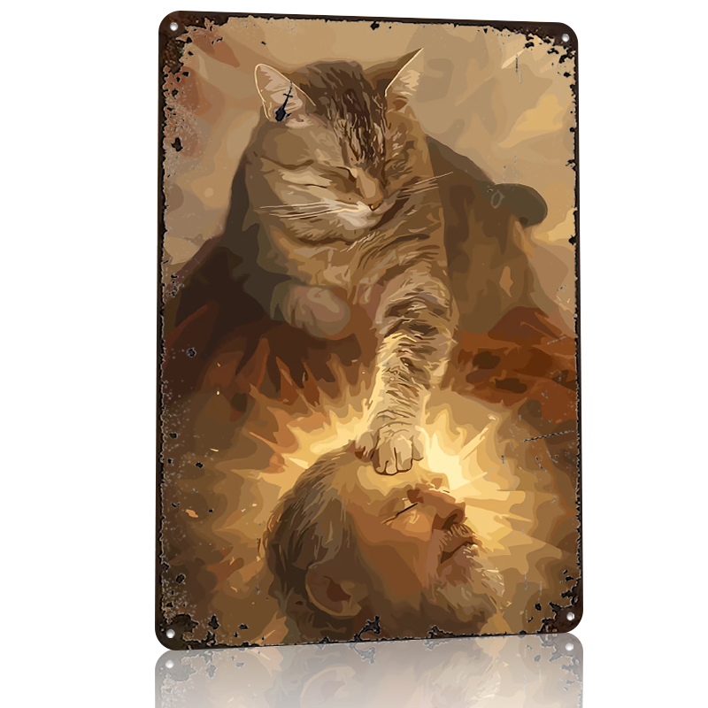 Cat Blessing a Man Tinplate Po - Desk Setup Poster recension och pris