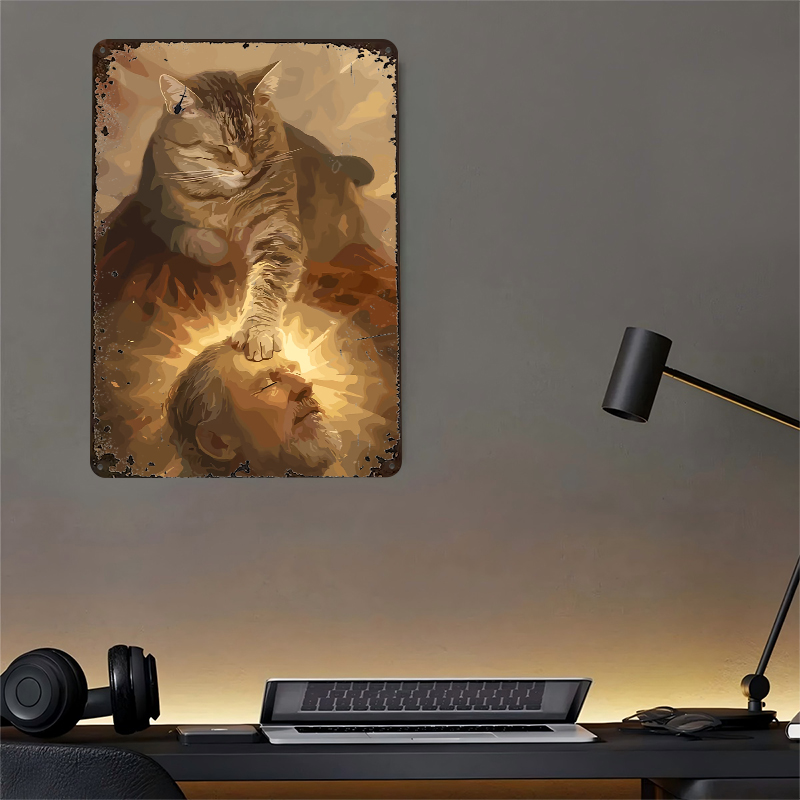 Cat Blessing a Man Tinplate Po - Desk Setup Poster recension och pris